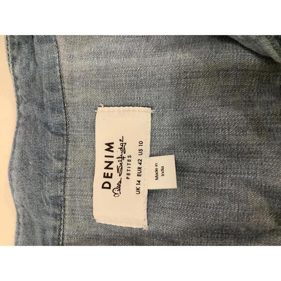 Miss Selfridge Long Sleeve Frill Bib Western Denim Dress Ruffle 10 - Picture 4 of 5